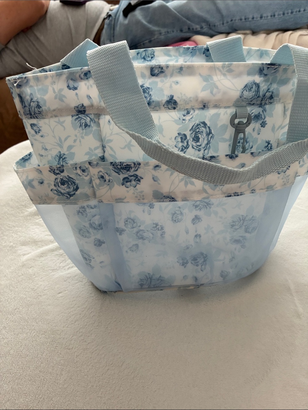 Blue Floral Tote Bag - Lightweight Women's Carryall Mini.